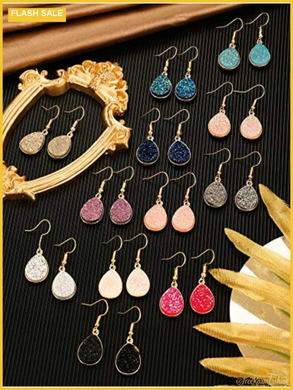 12 Pair Faux Druzy Drop Dangle Earrings Stainless Steel French Wire